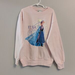 Disney Parks Frozen Elsa Anna Blush Pink Crewneck Sweatshirt Youth Medium 10/12